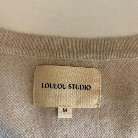 Loulou Studio Cardigan Womens M Medium Beige Batiki Cashmere Cropped Button Up - Picture 9 of 15